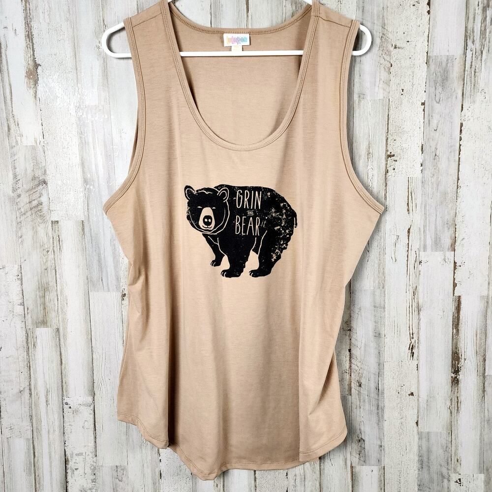 LuLaRoe Grin & Bear It Graphic Tank Top Tan 3XL